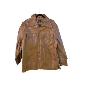 Men's Vintage 1970's Polyvinyl Brown Button Front Shirt Jacket